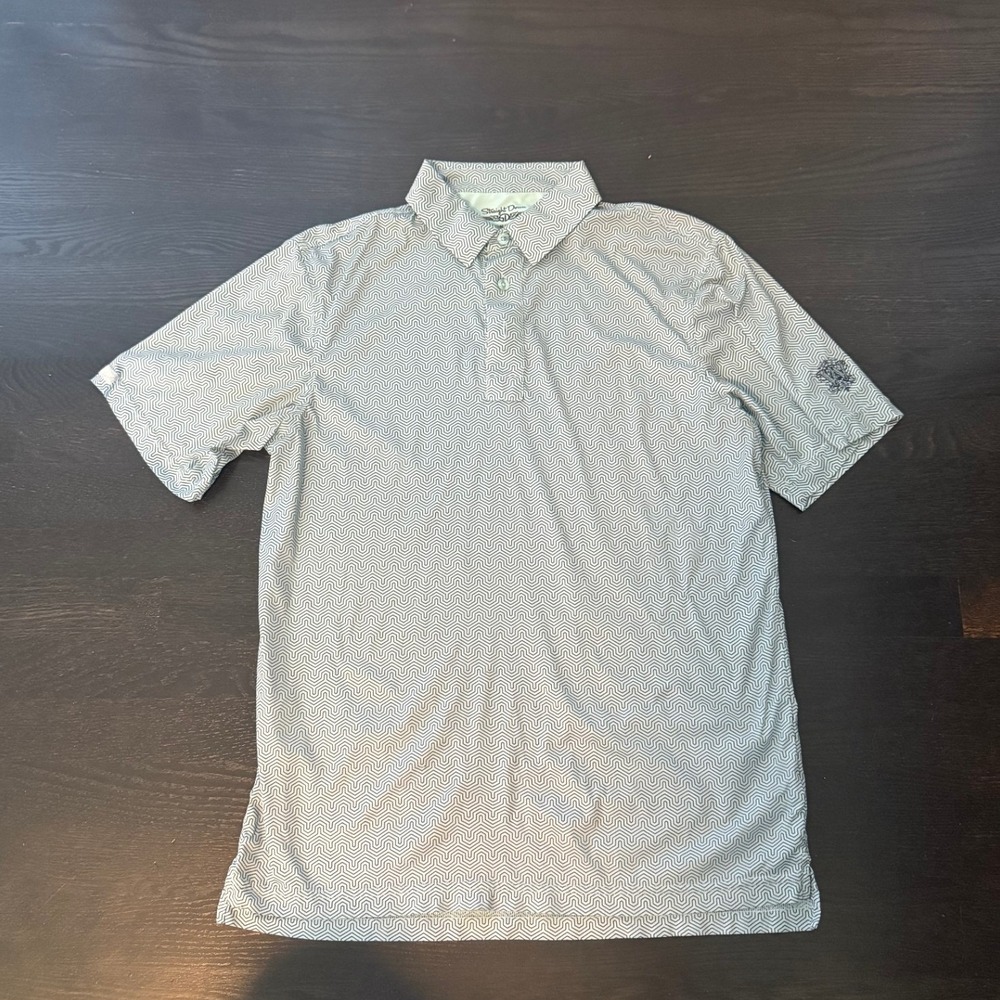 Straight Down Mens Geometric Print Polo Shirt Wedgewood Golf Club Logo Medium